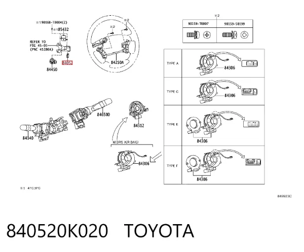Interruptor de fin de carrera del cilindro de encendido 840520K020 Toyota
