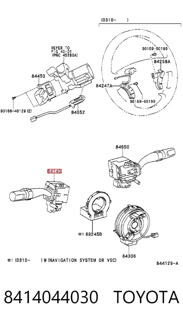 Conmutador izquierdo de la columna de dirección 8414044030 Toyota