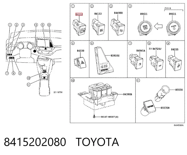 Botón del regulador de altura de faros 8415202080 Toyota