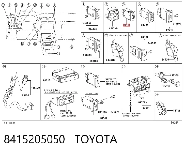 Botón del regulador de altura de faros 8415205050 Toyota