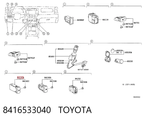 Interruptor de la luz antiniebla trasera 8416533040 Toyota