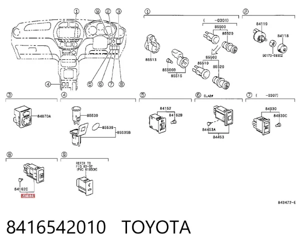 Interruptor de la luz antiniebla trasera 8416542010 Toyota