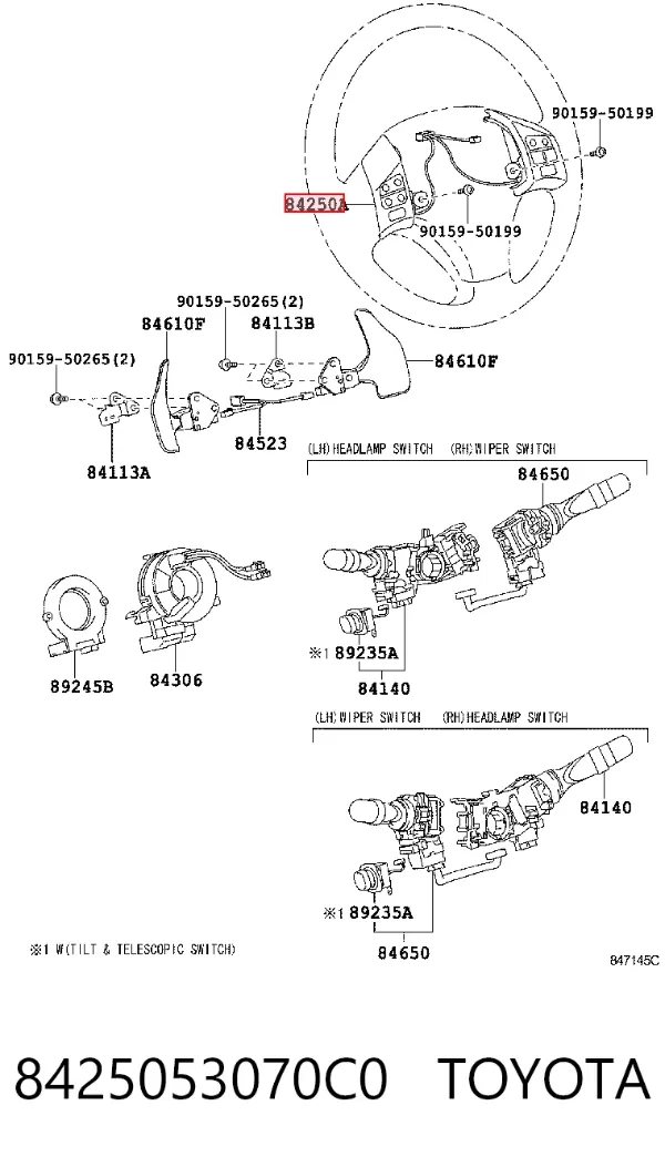 Módulo de interruptores del volante 8425053070C0 Toyota