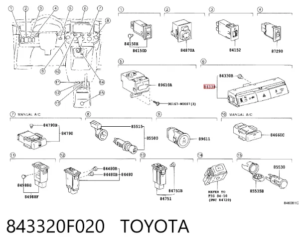 Boton de luz de emergencía 843320F020 Toyota