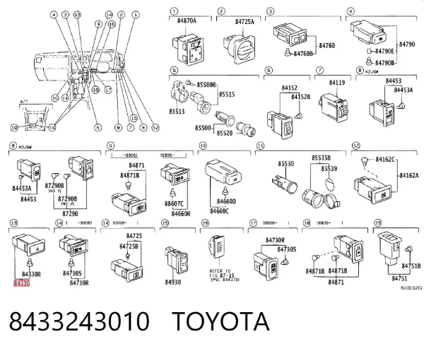 Boton de luz de emergencía 8433243010 Toyota