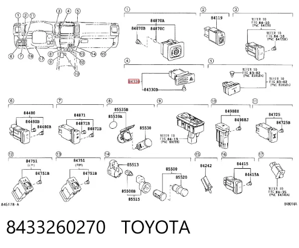 Boton de luz de emergencía 8433260270 Toyota