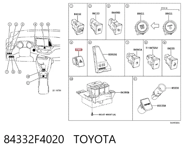 Boton de luz de emergencía Toyota C-HR X10
