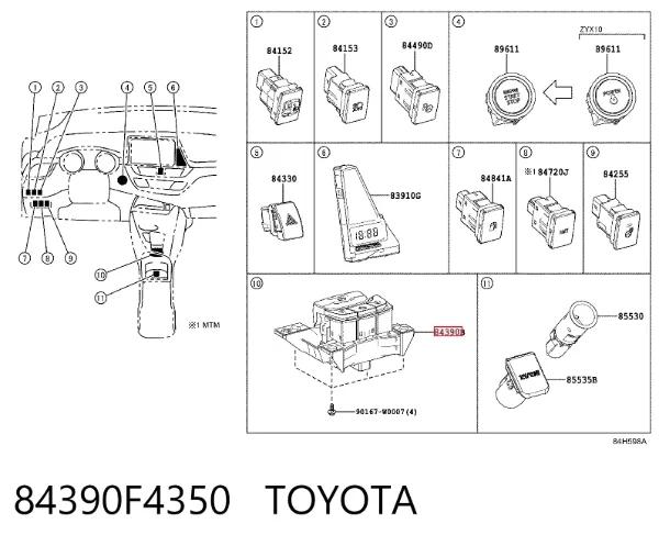 Interruptor del freno de estacionamiento electromecánico 84390F4350 Toyota
