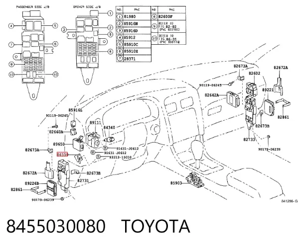 Interruptor de control de posición del freno de mano 8455030080 Toyota
