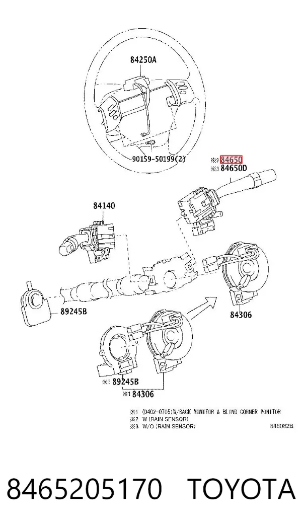 Conmutador derecho de la columna de dirección 8465205170 Toyota