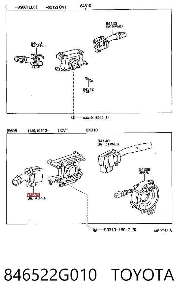 Conmutador derecho de la columna de dirección 846522G010 Toyota