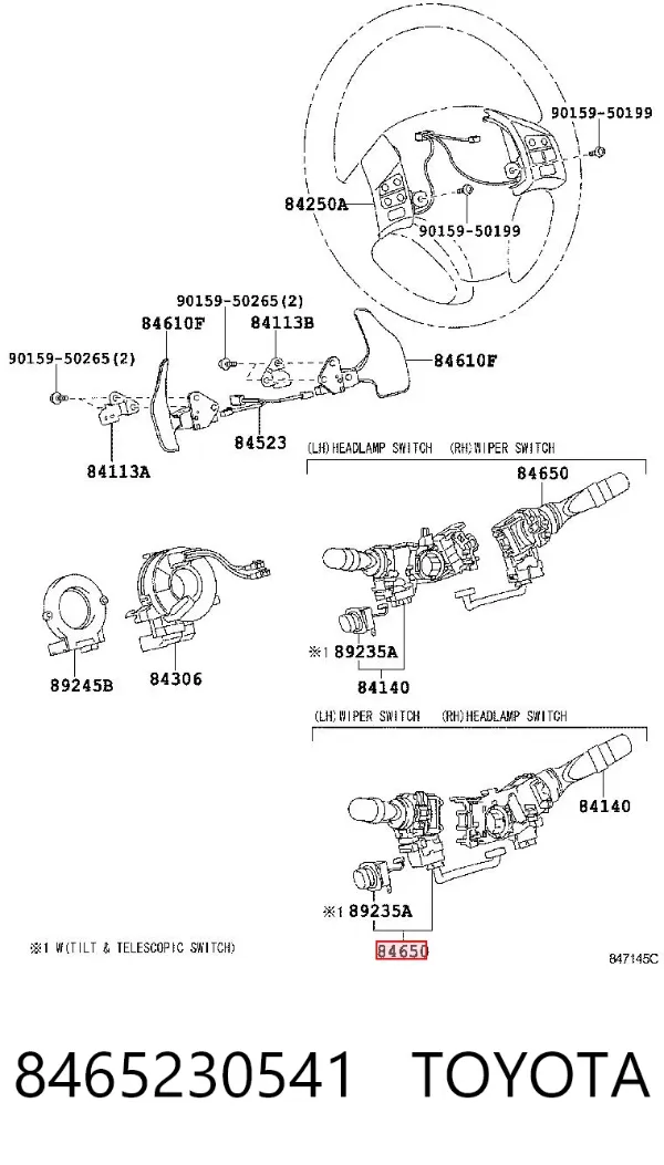 Conmutador derecho de la columna de dirección 8465230541 Toyota