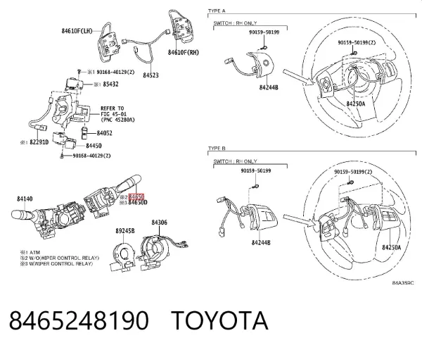 Conmutador derecho de la columna de dirección 8465248190 Toyota