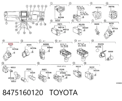 Botón de encendido de calefacción del asiento TOYOTA 8475160120