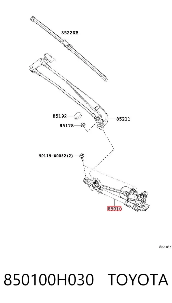 Varilla de limpiaparabrisas 850100H030 Toyota