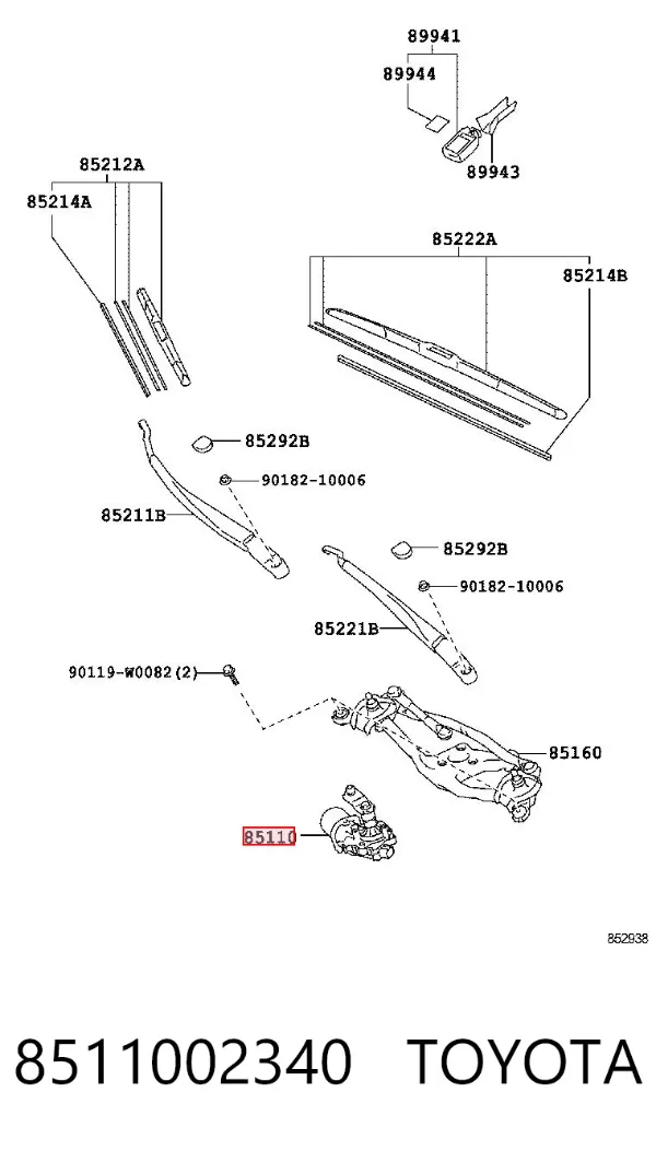 Motor limpiaparabrisas 8511002340 Toyota