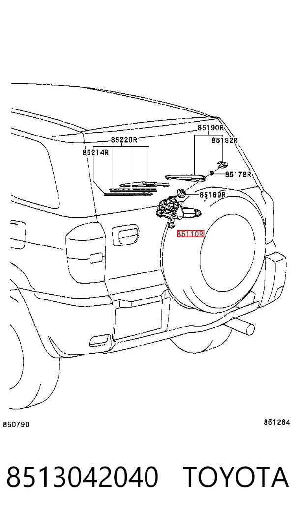 Motor limpiaparabrisas, trasera 8513042040 Toyota