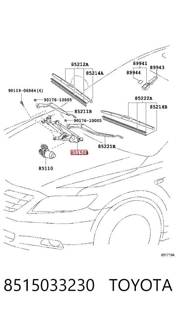 Varilla de limpiaparabrisas 8515033230 Toyota