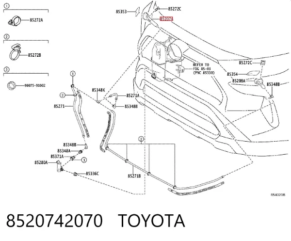 Soporte de inyector del lavafaros (cilindro elevador) 8520742070 Toyota