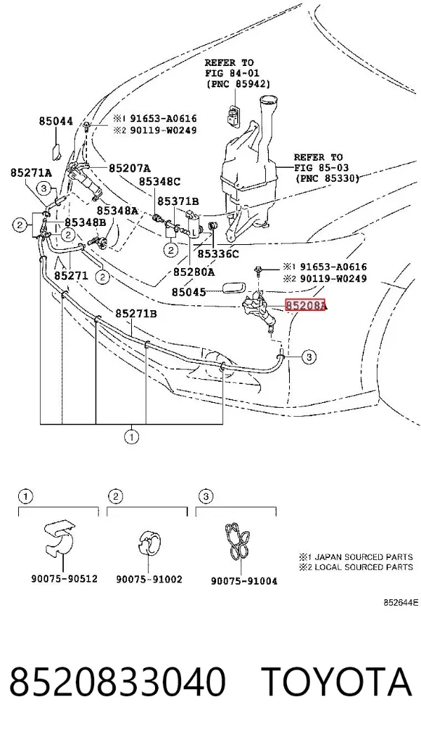 Tobera del lavafaros delantero izquierdo 8520833040 Toyota