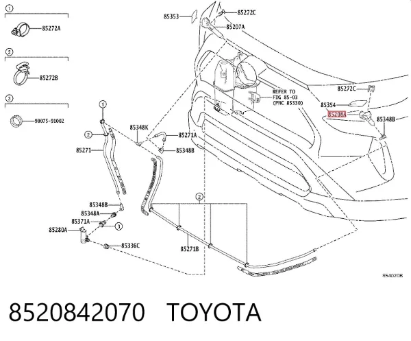 Soporte de inyector del lavafaros (cilindro elevador) 8520842070 Toyota