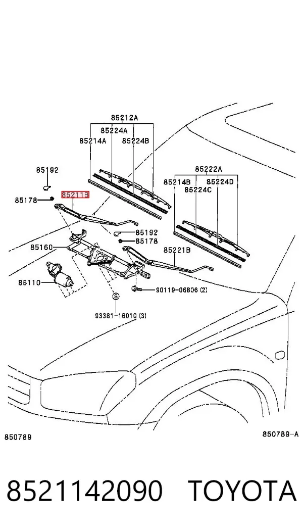 Brazo del limpiaparabrisas 8521142090 Toyota