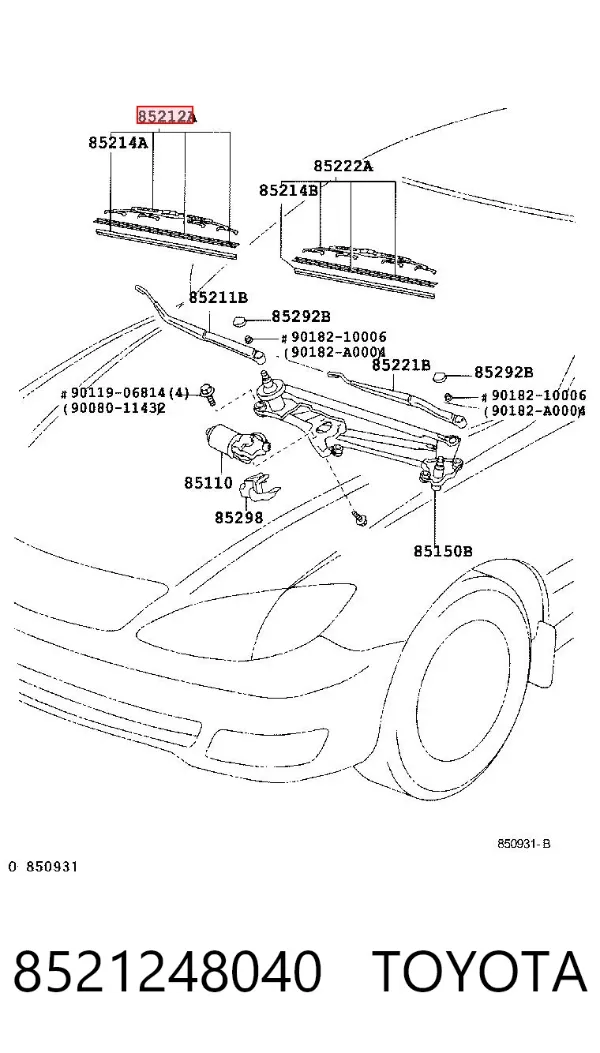 Escobilla del limpiaparabrisas del lado del pasajero 8521248040 Toyota