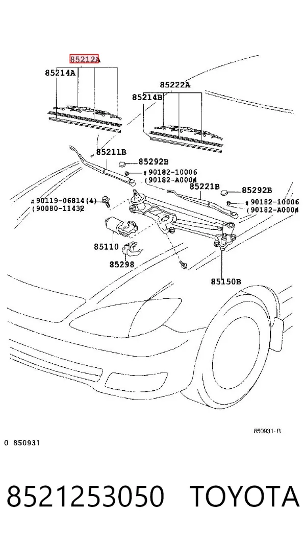Escobilla del limpiaparabrisas del lado del pasajero 8521253050 Toyota