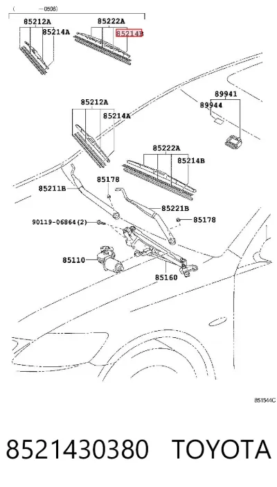 Goma de la escobilla del limpiaparabrisas del lado del conductor TOYOTA 8521430380