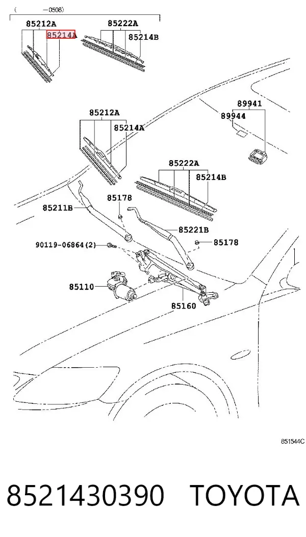 Goma del limpiaparabrisas lado pasajero 8521430390 Toyota