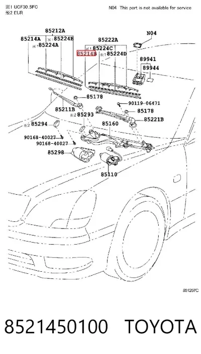 Goma de la escobilla del limpiaparabrisas del lado del conductor TOYOTA 8521450100
