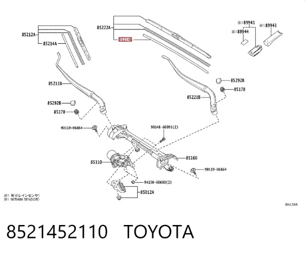 Goma de la escobilla del limpiaparabrisas del lado del conductor 8521452110 Toyota