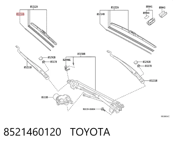 Escobilla del limpiaparabrisas del lado del pasajero 8521460120 Toyota