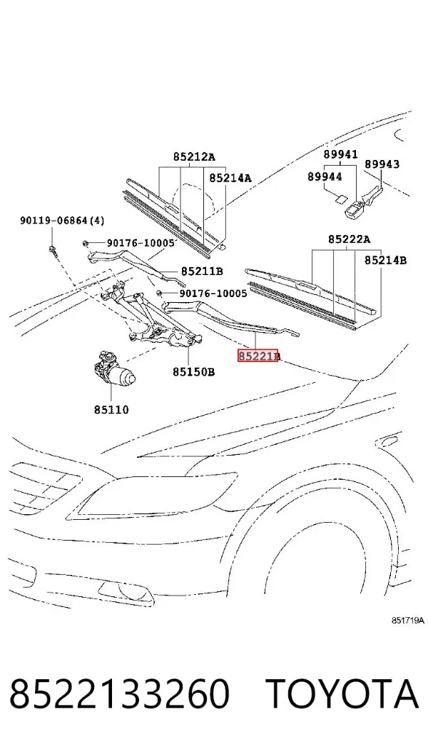 Brazo del limpiaparabrisas 8522133260 Toyota