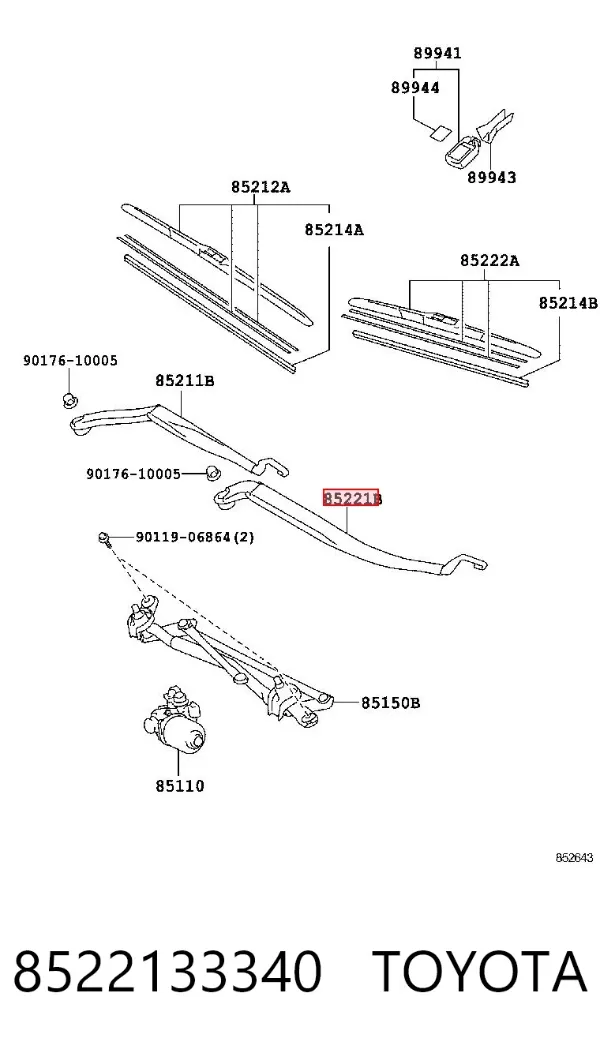 Brazo del limpiaparabrisas 8522133340 Toyota