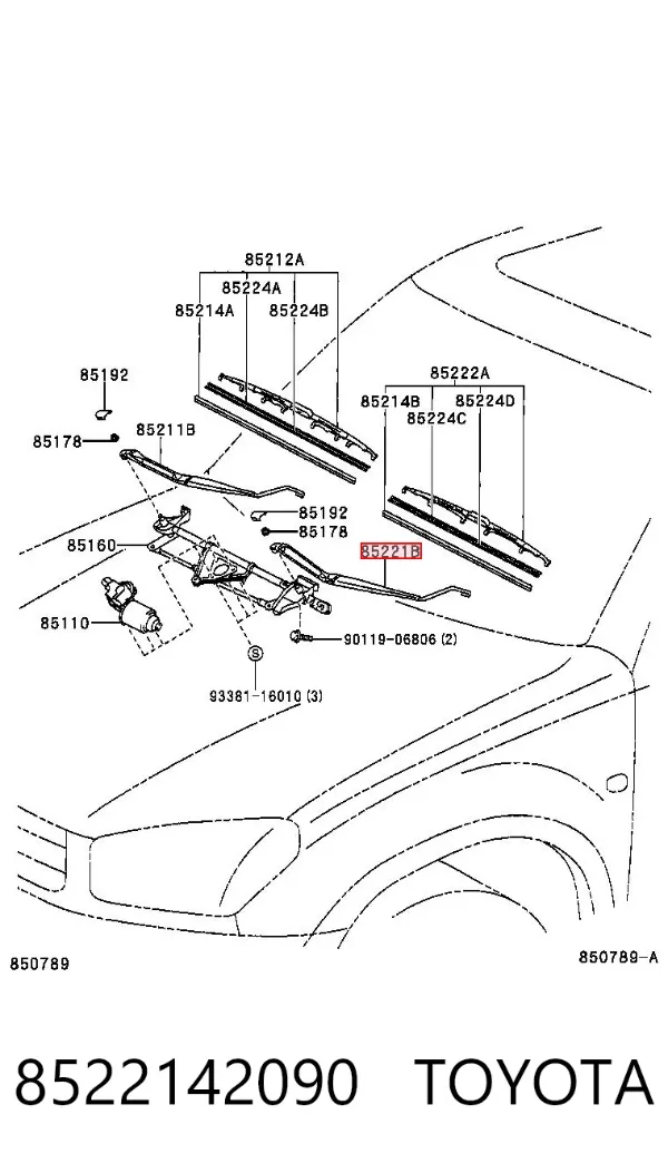 Brazo del limpiaparabrisas 8522142090 Toyota