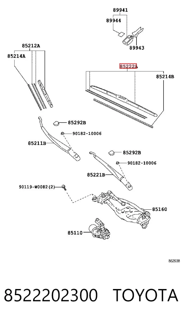 Escobilla del limpiaparabrisas del lado del conductor 8522202300 Toyota