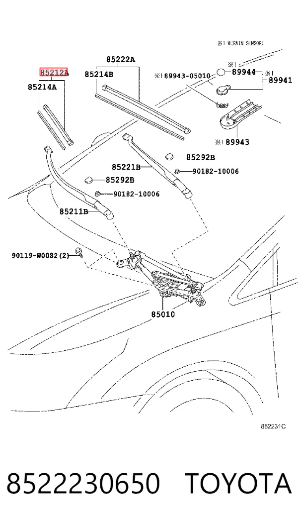 Escobilla del limpiaparabrisas del lado del pasajero 8522230650 Toyota