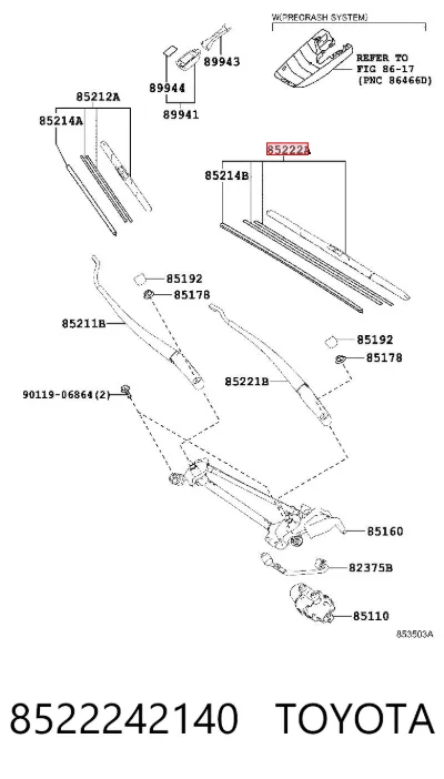 Goma de la escobilla del limpiaparabrisas del lado del conductor TOYOTA 8522242140
