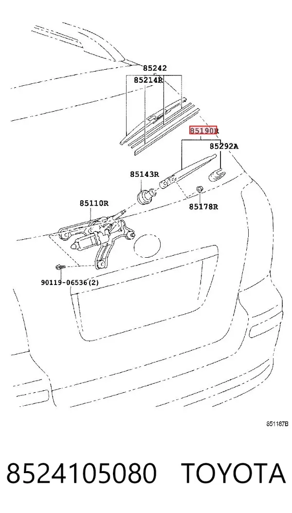 Brazo del limpiaparabrisas, trasero 8524105080 Toyota