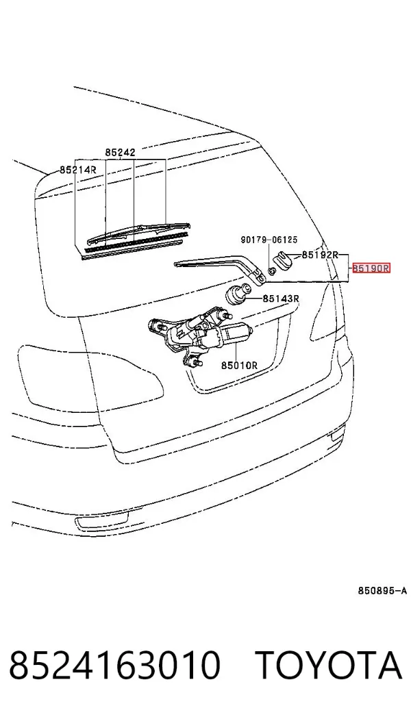 Brazo del limpiaparabrisas, trasero 8524163010 Toyota