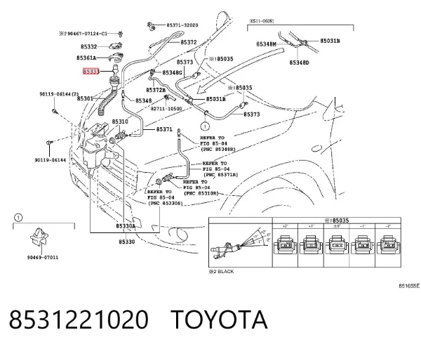 Cuello del depósito de la lavadora 8531221020 Toyota