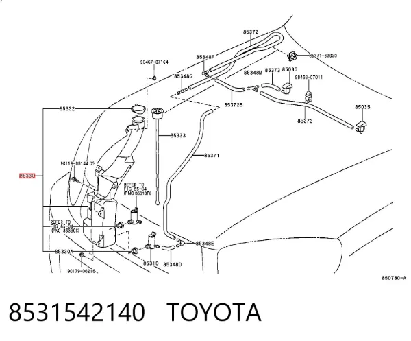 Depósito de limpiaparabrisas 8531542140 Toyota