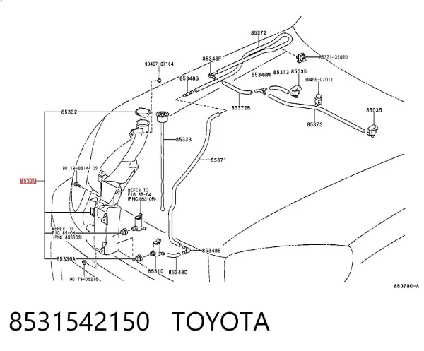 Depósito de limpiaparabrisas 8531542150 Toyota