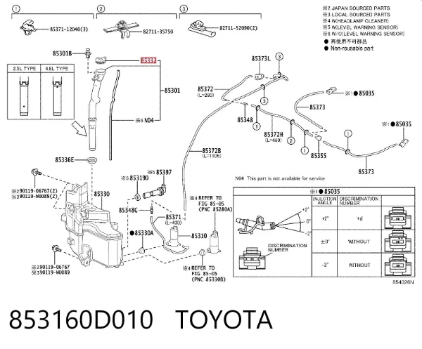 Deposito de limpiaparabrisas 853160D010 Toyota