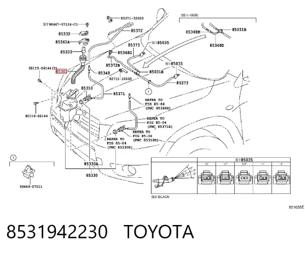 Cuello del depósito de la lavadora 8531942230 Toyota