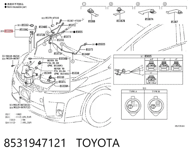 Cuello del depósito de la lavadora 8531947121 Toyota