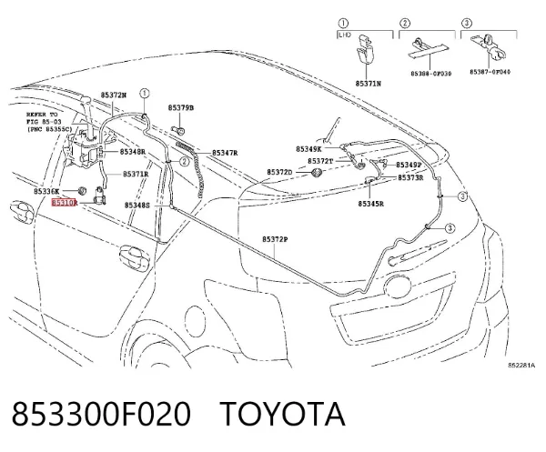 Bomba-motor del lavaparabrisas trasero 853300F020 Toyota