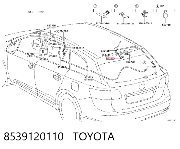 Boquilla del lavaparabrisas trasero 8539120110 Toyota