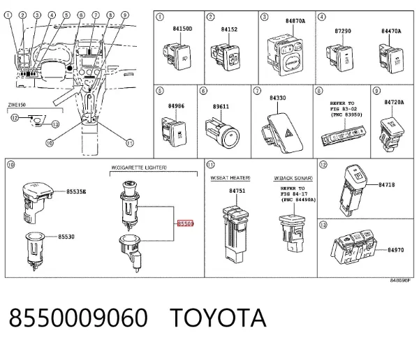 Mechero de coche 8550009060 Toyota